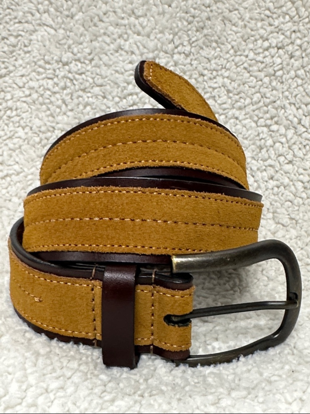 Beautiful Genuine Suede and Leather Belt Brown & Camel with Contrast Stitch 36